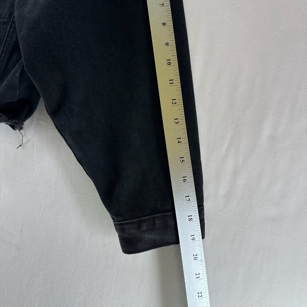 Elia Cher Cropped Denim Jacket Womens XL Pockets Frayed Hem Biker Grunge Black - Picture 9 of 13